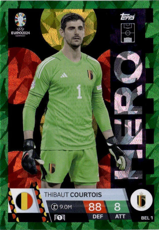 T. COURTOIS - Topps `UEFA EURO 2024` Collection - EMERALD PARALLEL`HERO` Trading Card BEL1