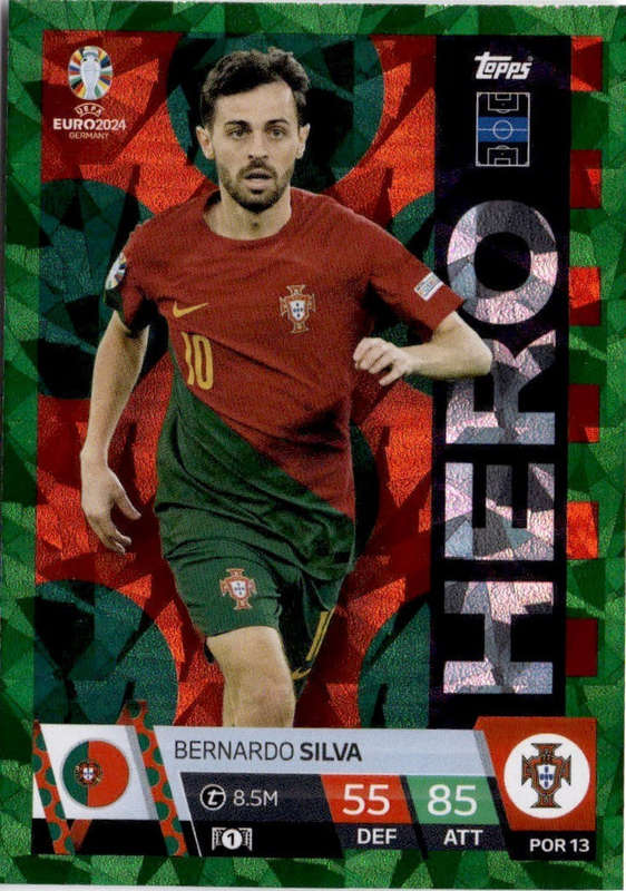 BERNARDO SILVA - Topps `UEFA EURO 2024` Collection - EMERALD PARALLEL`HERO` Trading Card POR13