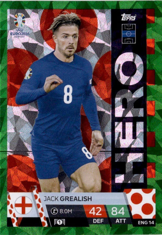JACK GREALISH - Topps `UEFA EURO 2024` Collection - EMERALD PARALLEL`HERO` Trading Card ENG14