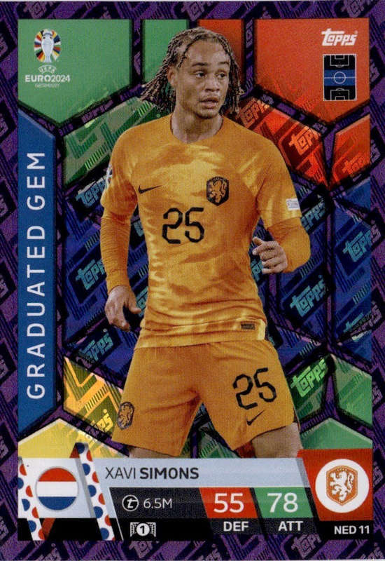 XAVI SIMONS - Topps `UEFA EURO 2024` Collection - PURPLE PARALLEL`GRADUATED GEM` Trading Card