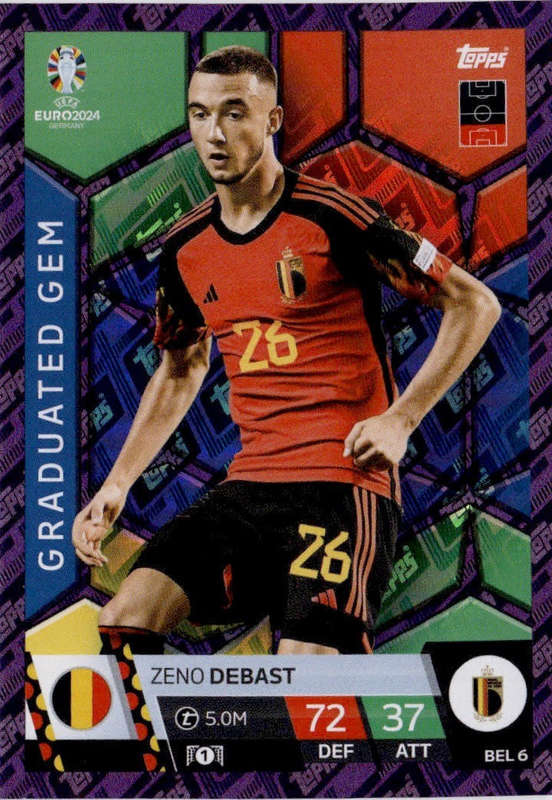 ZENO DEBAST - Topps `UEFA EURO 2024` Collection - PURPLE PARALLEL`GRADUATED GEM` Trading Card