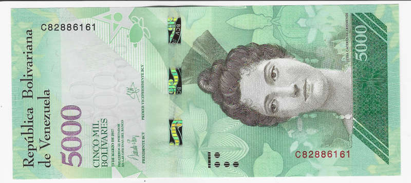 VENEZUELA CENTRAL BANK - 5000 BOLIVARES BANK NOTE  2017 - Unc. Condition
