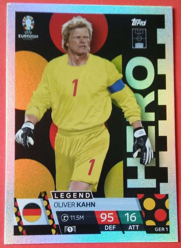 OLIVER KAHN - Topps `UEFA EURO 2024` Collection - FOIL`HERO` Trading Card GER1