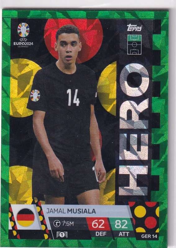 JAMAL MUSIALA - Topps `UEFA EURO 2024` Collection - EMERALD PARALLEL`HERO` Trading Card GER14
