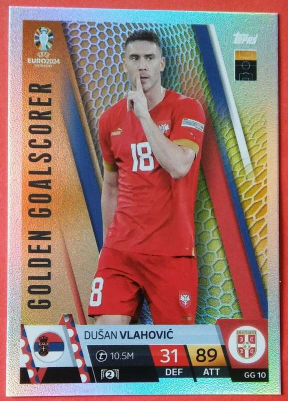 DUSAN VLAHOVIC - Topps `UEFA EURO 2024` Collection - FOIL `GOLDEN GOALSCORER` Trading Card GG10