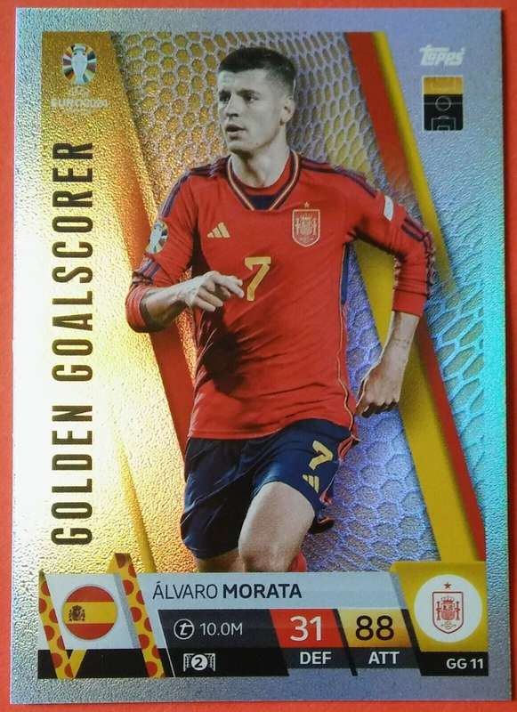 ALVARO MORATA - Topps `UEFA EURO 2024` Collection - FOIL `GOLDEN GOALSCORER` Trading Card GG11