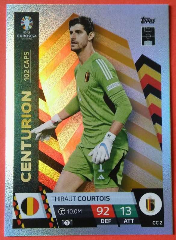 THIBAUT COURTOIS - Topps `UEFA EURO 2024` Collection -  FOIL`CENTURION` Trading Card CC2