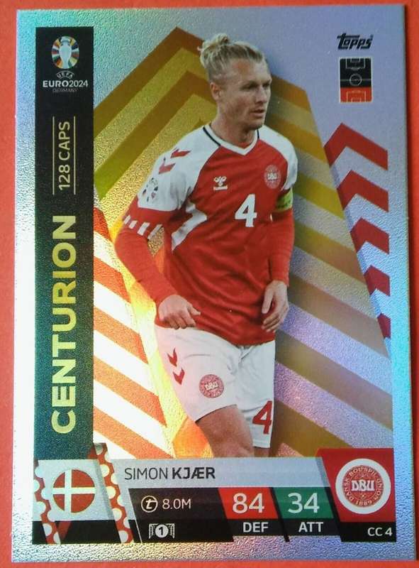 SIMON KJAER - Topps `UEFA EURO 2024` Collection -  FOIL`CENTURION` Trading Card CC4