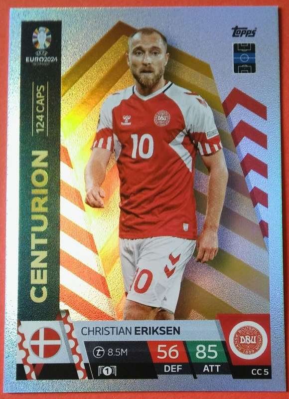 CHRISTIAN ERIKSEN - Topps `UEFA EURO 2024` Collection -  FOIL`CENTURION` Trading Card CC5