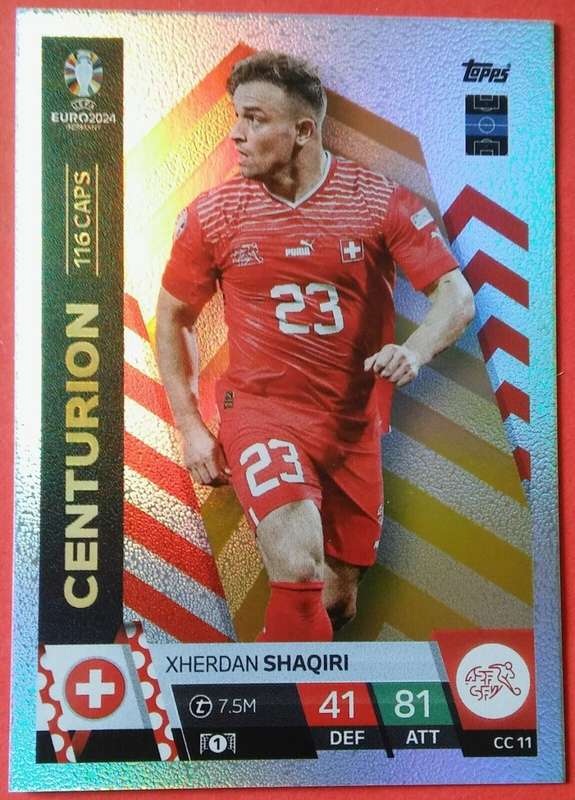XHERDAN SHAQIRI - Topps `UEFA EURO 2024` Collection -  FOIL`CENTURION` Trading Card CC11