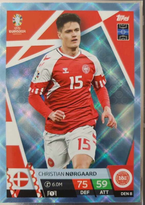 CHRISTIAN NORGAARD - Topps `UEFA EURO 2024` Collection - BLUE SAPHIRE Trading Card DEN8