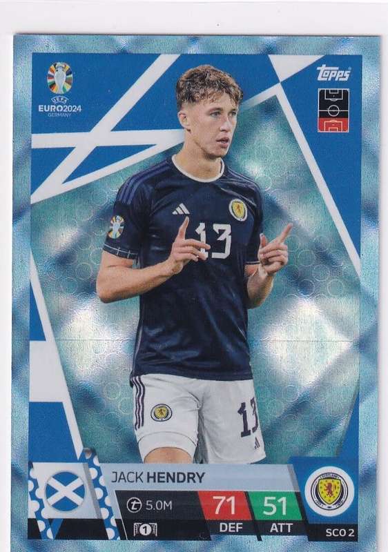 JACK HENDRY - Topps `UEFA EURO 2024` Collection - BLUE SAPHIRE Trading Card SCO2
