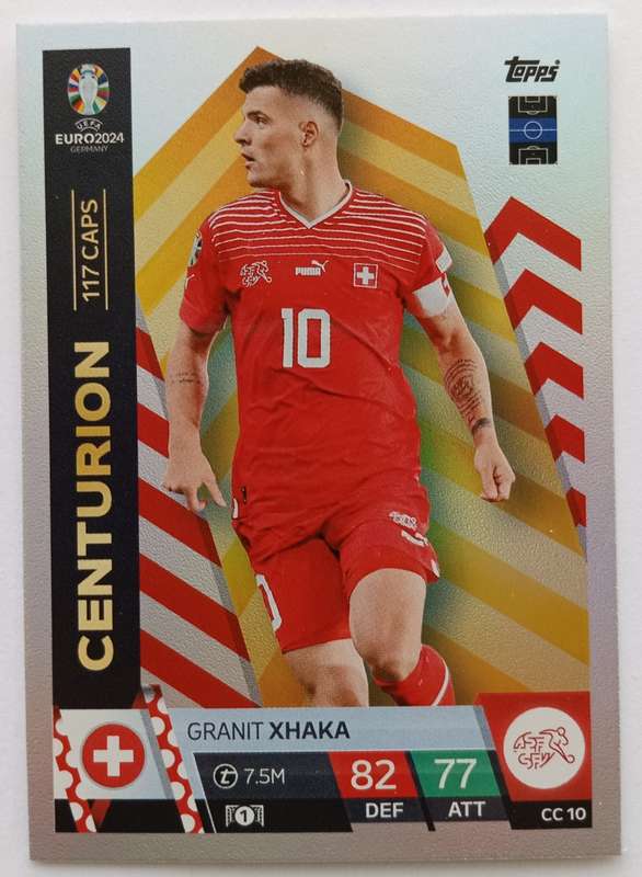 GRANIT XHAKA - Topps `UEFA EURO 2024` Collection -  FOIL`CENTURION` Trading Card CC10