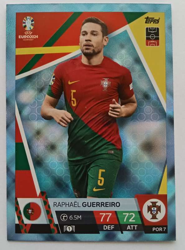 RAPHAEL GUERREIRO - Topps `UEFA EURO 2024` Collection - BLUE SAPHIRE Trading Card POR7