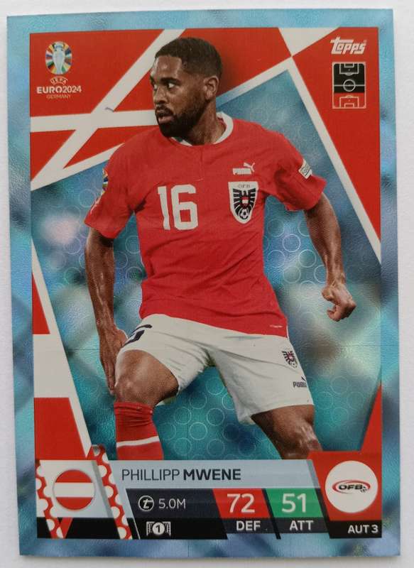 PHILLIPP MWENE - Topps `UEFA EURO 2024` Collection - BLUE SAPHIRE Trading Card AUT3