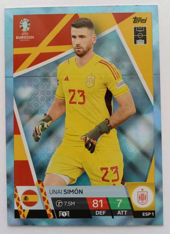 UNAI SIMON - Topps `UEFA EURO 2024` Collection - BLUE SAPHIRE Trading Card ESP1