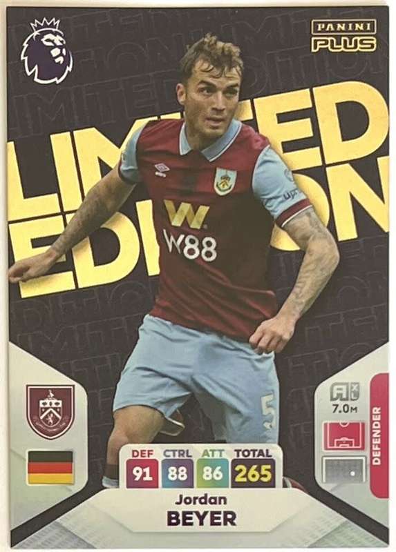 JODAN BEYER - PANINI English Premier League PLUS 2024 - RARE `LIMITED EDITION` TRADING CARD