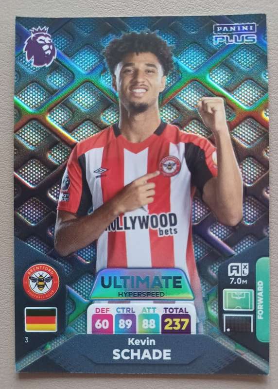 KEVIN SCHADE  - PANINI English Premier League PLUS 2024 - RARE `ULTIMATE` TRADING CARD 3