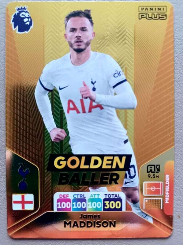 JAMES MADDISON  - PANINI English Premier League PLUS 2024 - RARE `GOLDEN BALLER` TRADING CARD