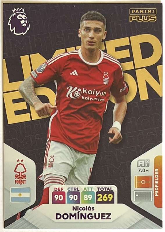 NICOLAS DOMINGUEZ - PANINI English Premier League PLUS 2024 - RARE `LIMITED EDITION` TRADING CARD