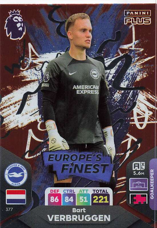 BART VERBRUGGEN - PANINI E/Premier League PLUS 2024 -  FOIL `EUROPE`S FINEST` TRADING CARD 377