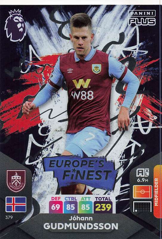 JOHANN GUDMUNDSSON - PANINI E/Premier League PLUS 2024 -  FOIL `EUROPE`S FINEST` TRADING CARD 379