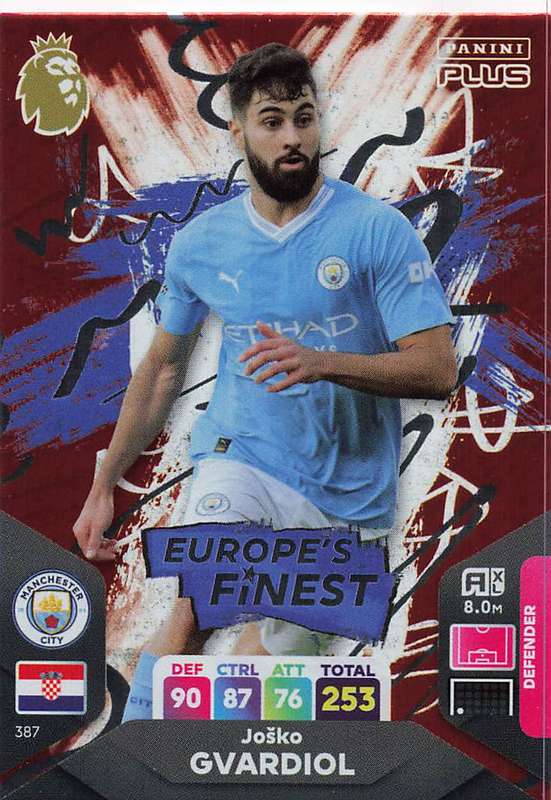 JOSKO GVARDIOL - PANINI E/Premier League PLUS 2024 -  FOIL `EUROPE`S FINEST` TRADING CARD 387