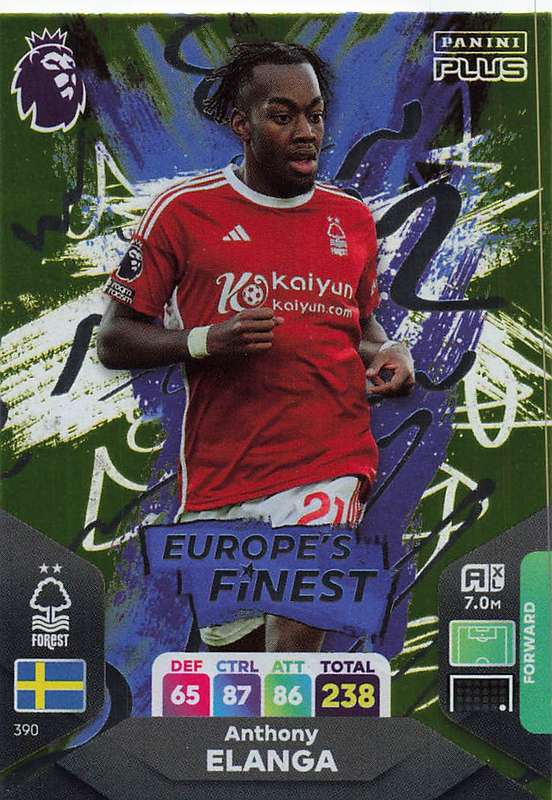 ANTHONY ELANGA - PANINI E/Premier League PLUS 2024 -  FOIL `EUROPE`S FINEST` TRADING CARD 390