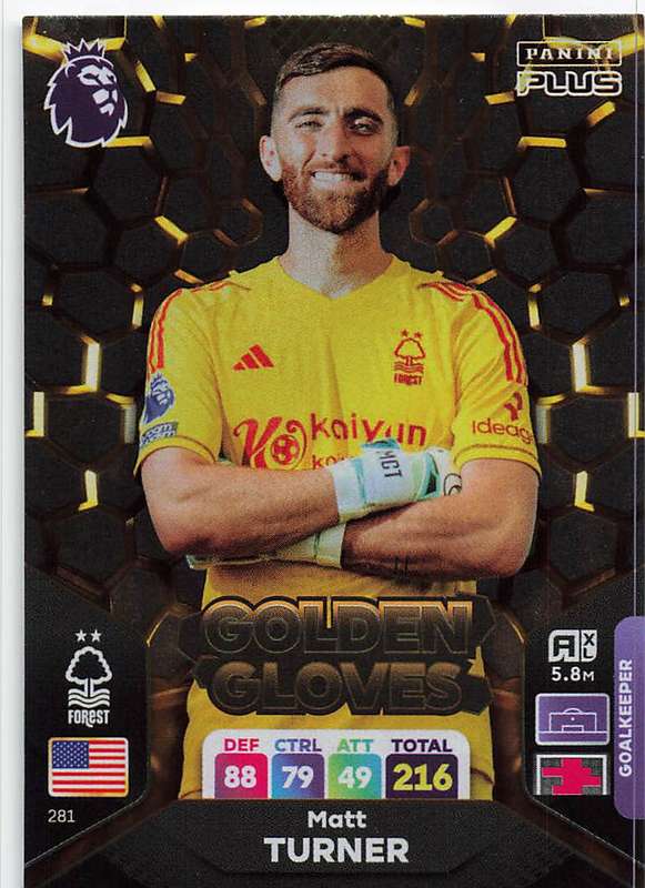 MATT TURNER - PANINI E/Premier League PLUS 2024 - FOIL `GOLDEN GLOVES` TRADING CARD 281