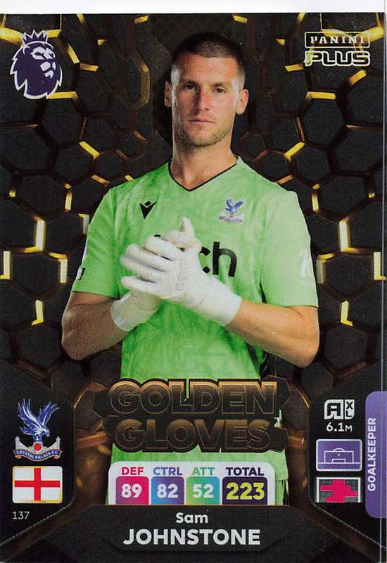 SAM JOHNSTONE - PANINI E/Premier League PLUS 2024 - FOIL `GOLDEN GLOVES` TRADING CARD 137