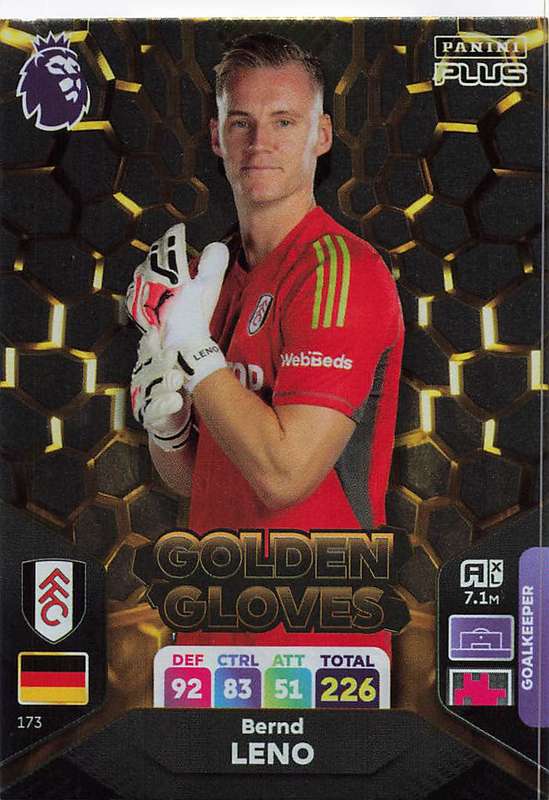 BERND LENO - PANINI E/Premier League PLUS 2024 - FOIL `GOLDEN GLOVES` TRADING CARD 175