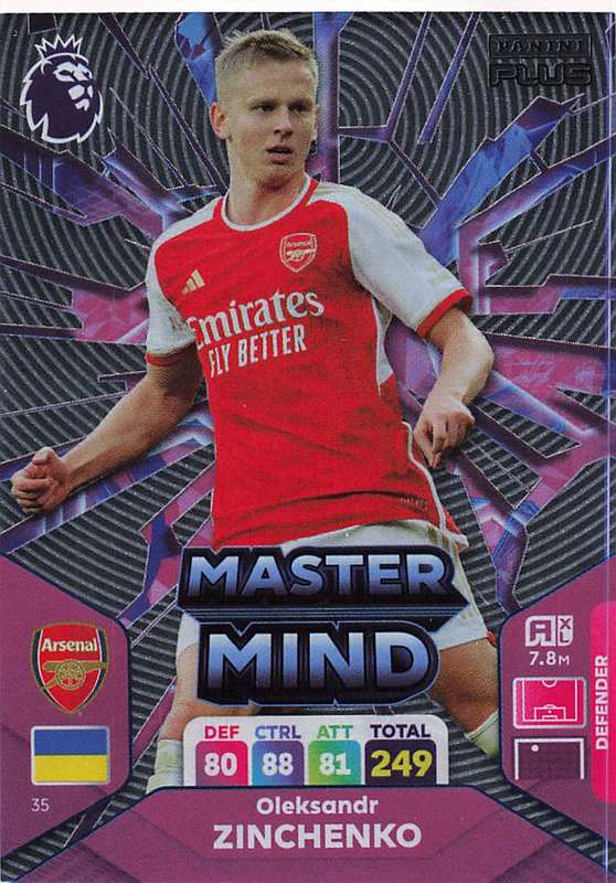OLEKSANDR ZINCHENKO - PANINI E/Premier League PLUS 2024 - FOIL `MASTERMIND` TRADING CARD 35