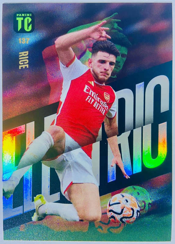 DECLAN RICE (Arsenal) - PANINI `TOP CLASS` 2024 - RARE FOIL `ELECTRIC` TRADING CARD 137