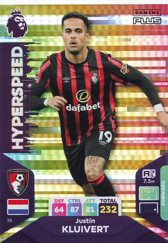 JUSTIN KLUIVERT - PANINI E/Premier League PLUS 2024 -FOIL `HYPERSPEED` TRADING CARD 26