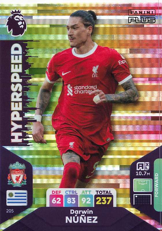 DARWIN NUNEZ - PANINI E/Premier League PLUS 2024 -FOIL `HYPERSPEED` TRADING CARD 205