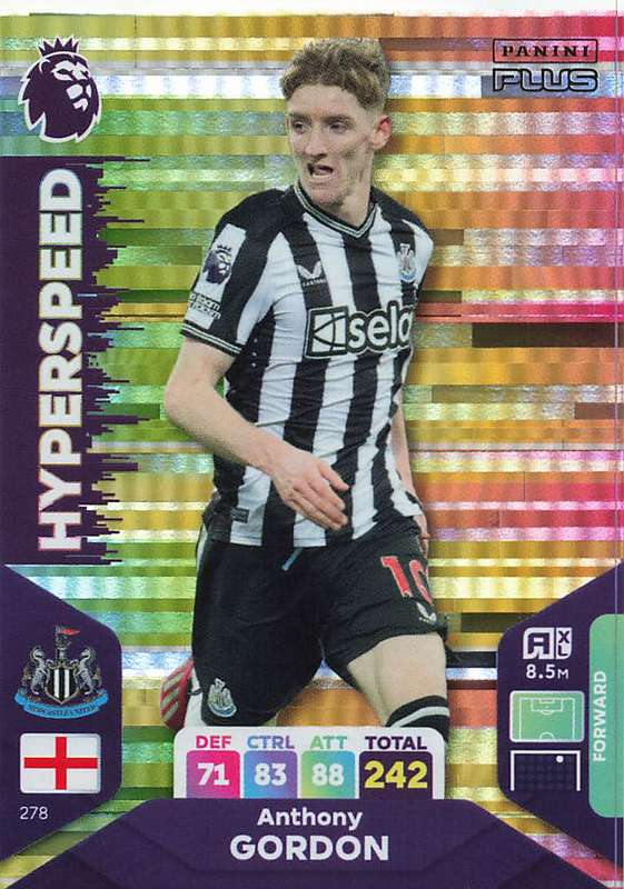 ANTHONY GORDON - PANINI E/Premier League PLUS 2024 -FOIL `HYPERSPEED` TRADING CARD 278