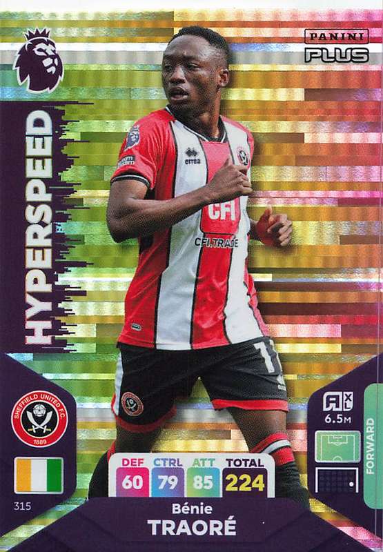 BENIE TRAORE - PANINI E/Premier League PLUS 2024 -FOIL `HYPERSPEED` TRADING CARD 315