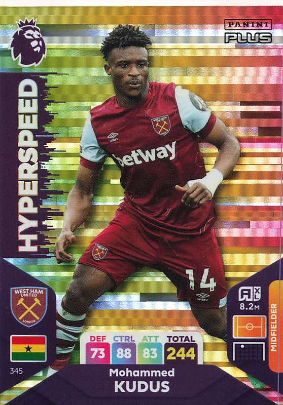 MOHAMED KUDUS - PANINI E/Premier League PLUS 2024 -FOIL `HYPERSPEED` TRADING CARD 345