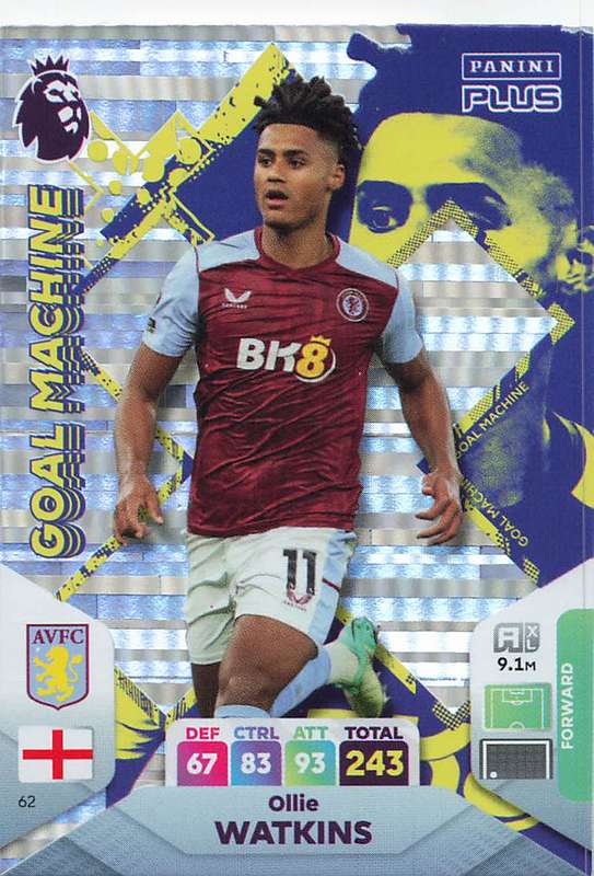 OLIE WATKINS - PANINI E/Premier League PLUS 2024 -FOIL `GOAL MACHINE` TRADING CARD 62