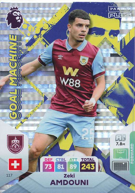 ZAKI AMDOUNI - PANINI E/Premier League PLUS 2024 -FOIL `GOAL MACHINE` TRADING CARD 117