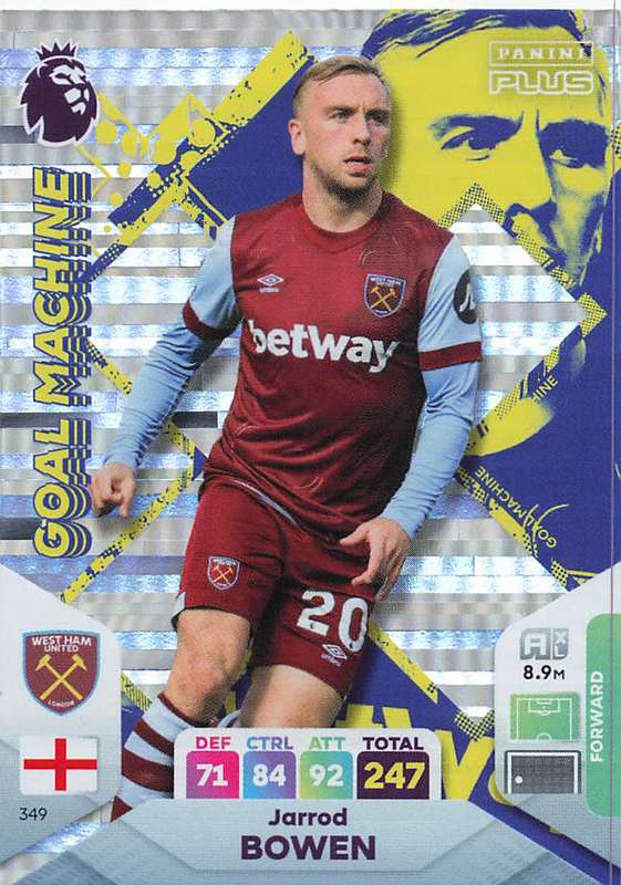 JARROD BOWEN - PANINI E/Premier League PLUS 2024 -FOIL `GOAL MACHINE` TRADING CARD 349