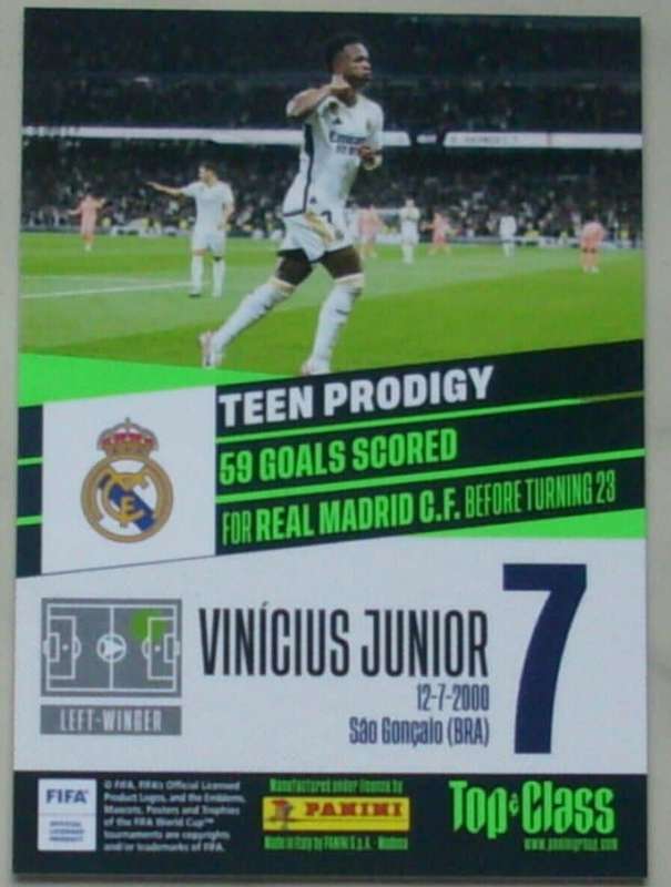 VINICIUS Jr - PANINI `TOP CLASS` 2024 - RARE PURPLE FOIL `UNBEATABLE` TRADING CARD 264