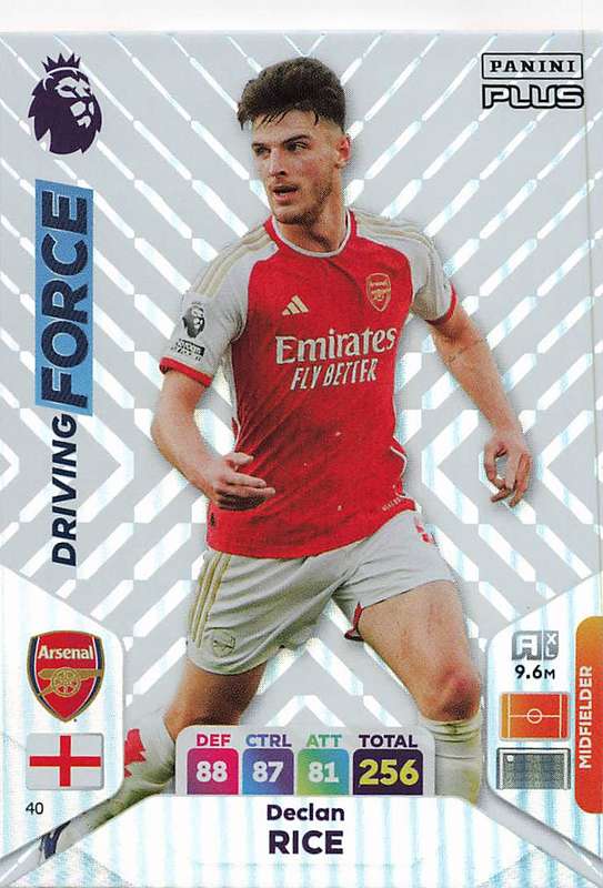 DECLAN RICE - PANINI E/Premier League 2024 -FOIL `DRIVING FORCE` TRADING CARD 40