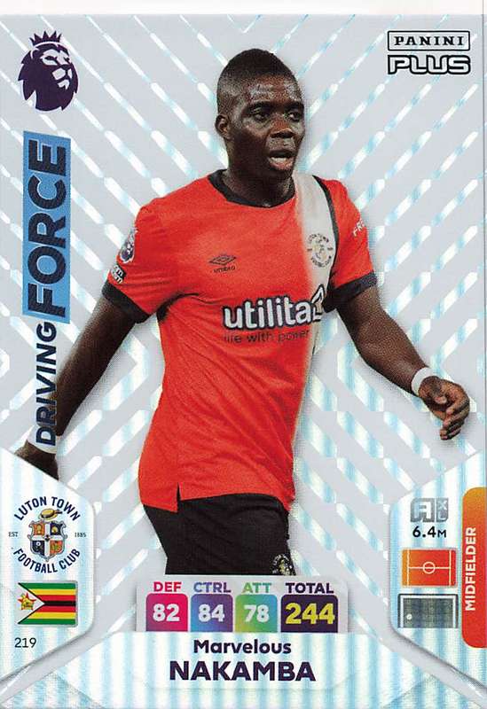 MARVELOUS NAKAMBA - PANINI E/Premier League 2024 -FOIL `DRIVING FORCE` TRADING CARD 219