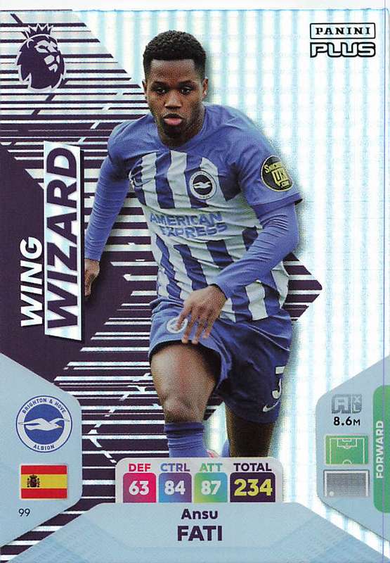 ANSU FATI - PANINI E/Premier League 2024 -FOIL `WING WIZARD` TRADING CARD 99