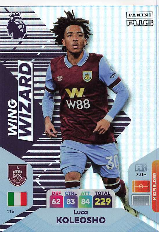 LUCAS KOLEOSHO - PANINI E/Premier League 2024 -FOIL `WING WIZARD` TRADING CARD 116