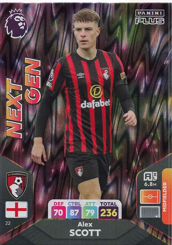 ALEX SCOTT - PANINI E/Premier League 2024 -FOIL `NEXT GEN` TRADING CARD 22