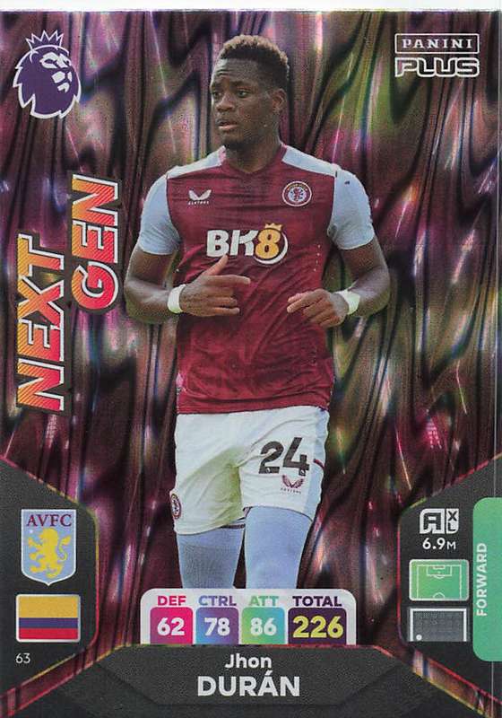 JHON DURAN - PANINI E/Premier League 2024 -FOIL `NEXT GEN` TRADING CARD 63
