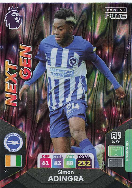 SIMON ADINGRA - PANINI E/Premier League PLUS 2024 -FOIL `NEXT GEN` TRADING CARD 97