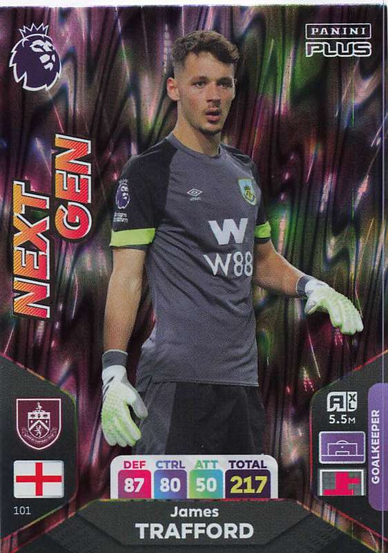 JAMES TRAFFORD - PANINI E/Premier League PLUS 2024 -FOIL `NEXT GEN` TRADING CARD 101